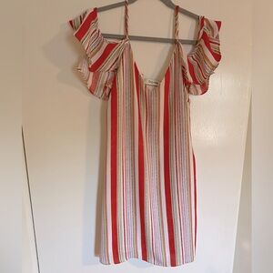 Striped Spaghetti Strap/Off-the Shoulder Dress